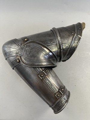 Lot 170 - A COMPOSITE NORTH ITALIAN CAP-A-PIE ARMOUR WITH ETCHED DECORATION, LATE 16TH CENTURY, THE BACKPLATE SIGNED BY THE MASTER ‘P’
