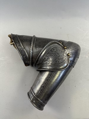 Lot 170 - A COMPOSITE NORTH ITALIAN CAP-A-PIE ARMOUR WITH ETCHED DECORATION, LATE 16TH CENTURY, THE BACKPLATE SIGNED BY THE MASTER ‘P’