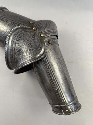 Lot 170 - A COMPOSITE NORTH ITALIAN CAP-A-PIE ARMOUR WITH ETCHED DECORATION, LATE 16TH CENTURY, THE BACKPLATE SIGNED BY THE MASTER ‘P’
