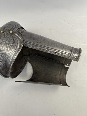 Lot 170 - A COMPOSITE NORTH ITALIAN CAP-A-PIE ARMOUR WITH ETCHED DECORATION, LATE 16TH CENTURY, THE BACKPLATE SIGNED BY THE MASTER ‘P’