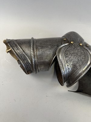 Lot 170 - A COMPOSITE NORTH ITALIAN CAP-A-PIE ARMOUR WITH ETCHED DECORATION, LATE 16TH CENTURY, THE BACKPLATE SIGNED BY THE MASTER ‘P’