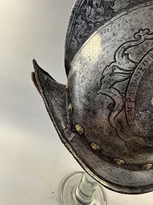 Lot 170 - A COMPOSITE NORTH ITALIAN CAP-A-PIE ARMOUR WITH ETCHED DECORATION, LATE 16TH CENTURY, THE BACKPLATE SIGNED BY THE MASTER ‘P’