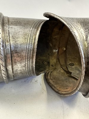 Lot 170 - A COMPOSITE NORTH ITALIAN CAP-A-PIE ARMOUR WITH ETCHED DECORATION, LATE 16TH CENTURY, THE BACKPLATE SIGNED BY THE MASTER ‘P’