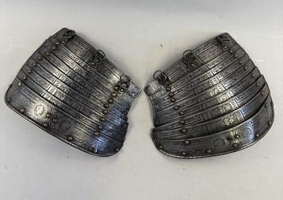 Lot 170 - A COMPOSITE NORTH ITALIAN CAP-A-PIE ARMOUR WITH ETCHED DECORATION, LATE 16TH CENTURY, THE BACKPLATE SIGNED BY THE MASTER ‘P’