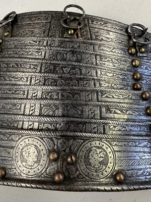 Lot 170 - A COMPOSITE NORTH ITALIAN CAP-A-PIE ARMOUR WITH ETCHED DECORATION, LATE 16TH CENTURY, THE BACKPLATE SIGNED BY THE MASTER ‘P’