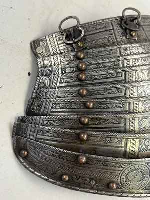 Lot 170 - A COMPOSITE NORTH ITALIAN CAP-A-PIE ARMOUR WITH ETCHED DECORATION, LATE 16TH CENTURY, THE BACKPLATE SIGNED BY THE MASTER ‘P’