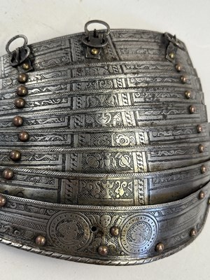 Lot 170 - A COMPOSITE NORTH ITALIAN CAP-A-PIE ARMOUR WITH ETCHED DECORATION, LATE 16TH CENTURY, THE BACKPLATE SIGNED BY THE MASTER ‘P’