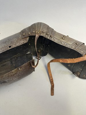 Lot 170 - A COMPOSITE NORTH ITALIAN CAP-A-PIE ARMOUR WITH ETCHED DECORATION, LATE 16TH CENTURY, THE BACKPLATE SIGNED BY THE MASTER ‘P’