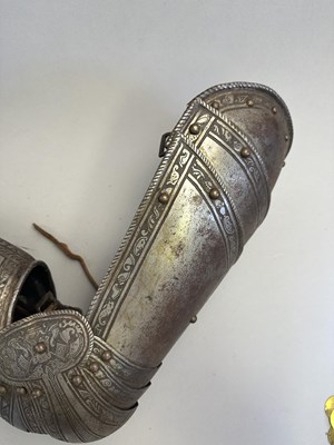 Lot 170 - A COMPOSITE NORTH ITALIAN CAP-A-PIE ARMOUR WITH ETCHED DECORATION, LATE 16TH CENTURY, THE BACKPLATE SIGNED BY THE MASTER ‘P’