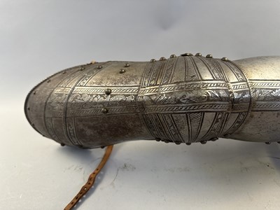 Lot 170 - A COMPOSITE NORTH ITALIAN CAP-A-PIE ARMOUR WITH ETCHED DECORATION, LATE 16TH CENTURY, THE BACKPLATE SIGNED BY THE MASTER ‘P’