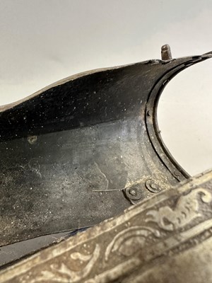 Lot 170 - A COMPOSITE NORTH ITALIAN CAP-A-PIE ARMOUR WITH ETCHED DECORATION, LATE 16TH CENTURY, THE BACKPLATE SIGNED BY THE MASTER ‘P’