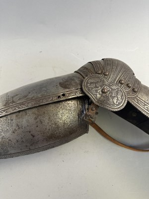 Lot 170 - A COMPOSITE NORTH ITALIAN CAP-A-PIE ARMOUR WITH ETCHED DECORATION, LATE 16TH CENTURY, THE BACKPLATE SIGNED BY THE MASTER ‘P’