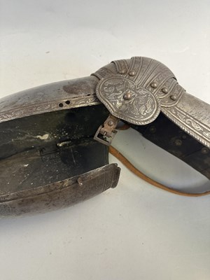 Lot 170 - A COMPOSITE NORTH ITALIAN CAP-A-PIE ARMOUR WITH ETCHED DECORATION, LATE 16TH CENTURY, THE BACKPLATE SIGNED BY THE MASTER ‘P’