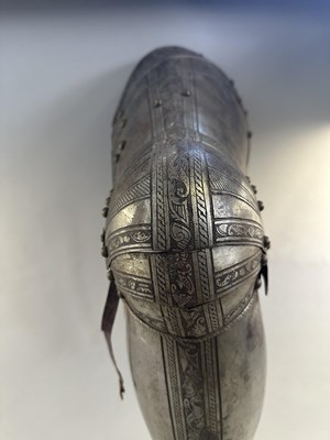 Lot 170 - A COMPOSITE NORTH ITALIAN CAP-A-PIE ARMOUR WITH ETCHED DECORATION, LATE 16TH CENTURY, THE BACKPLATE SIGNED BY THE MASTER ‘P’