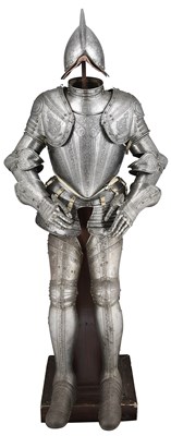 Lot 170 - A COMPOSITE NORTH ITALIAN CAP-A-PIE ARMOUR WITH ETCHED DECORATION, LATE 16TH CENTURY, THE BACKPLATE SIGNED BY THE MASTER ‘P’