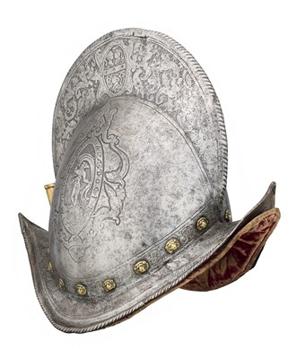 Lot 170 - A COMPOSITE NORTH ITALIAN CAP-A-PIE ARMOUR WITH ETCHED DECORATION, LATE 16TH CENTURY, THE BACKPLATE SIGNED BY THE MASTER ‘P’