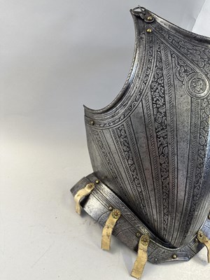 Lot 170 - A COMPOSITE NORTH ITALIAN CAP-A-PIE ARMOUR WITH ETCHED DECORATION, LATE 16TH CENTURY, THE BACKPLATE SIGNED BY THE MASTER ‘P’