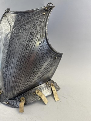 Lot 170 - A COMPOSITE NORTH ITALIAN CAP-A-PIE ARMOUR WITH ETCHED DECORATION, LATE 16TH CENTURY, THE BACKPLATE SIGNED BY THE MASTER ‘P’