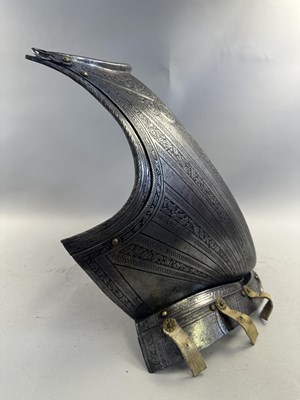 Lot 170 - A COMPOSITE NORTH ITALIAN CAP-A-PIE ARMOUR WITH ETCHED DECORATION, LATE 16TH CENTURY, THE BACKPLATE SIGNED BY THE MASTER ‘P’