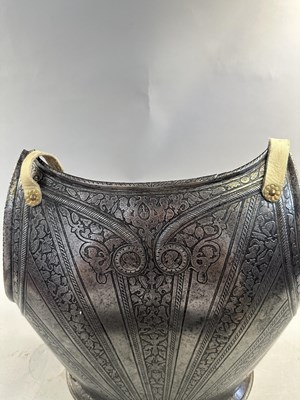 Lot 170 - A COMPOSITE NORTH ITALIAN CAP-A-PIE ARMOUR WITH ETCHED DECORATION, LATE 16TH CENTURY, THE BACKPLATE SIGNED BY THE MASTER ‘P’
