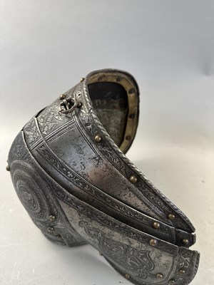 Lot 170 - A COMPOSITE NORTH ITALIAN CAP-A-PIE ARMOUR WITH ETCHED DECORATION, LATE 16TH CENTURY, THE BACKPLATE SIGNED BY THE MASTER ‘P’