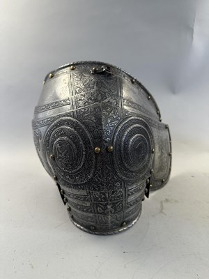 Lot 170 - A COMPOSITE NORTH ITALIAN CAP-A-PIE ARMOUR WITH ETCHED DECORATION, LATE 16TH CENTURY, THE BACKPLATE SIGNED BY THE MASTER ‘P’