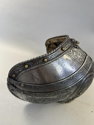 Lot 170 - A COMPOSITE NORTH ITALIAN CAP-A-PIE ARMOUR WITH ETCHED DECORATION, LATE 16TH CENTURY, THE BACKPLATE SIGNED BY THE MASTER ‘P’