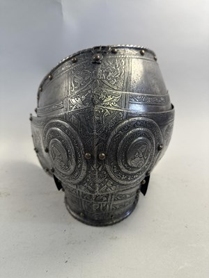 Lot 170 - A COMPOSITE NORTH ITALIAN CAP-A-PIE ARMOUR WITH ETCHED DECORATION, LATE 16TH CENTURY, THE BACKPLATE SIGNED BY THE MASTER ‘P’
