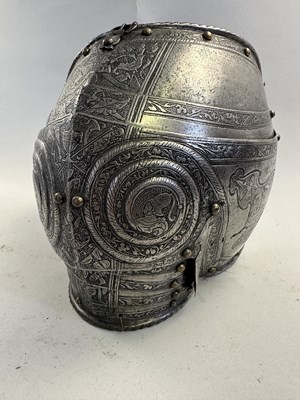 Lot 170 - A COMPOSITE NORTH ITALIAN CAP-A-PIE ARMOUR WITH ETCHED DECORATION, LATE 16TH CENTURY, THE BACKPLATE SIGNED BY THE MASTER ‘P’