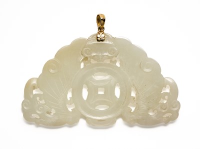 Lot 12 - A CHINESE PALE CELADON JADE PLAQUE, QING DYNASTY, 19TH CENTURY