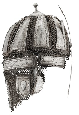 Lot 70 - A NORTH INDIAN MAIL AND LAMELLAR HELMET (TOP), 17TH/18TH CENTURY, PROBABLY RAJASTHAN