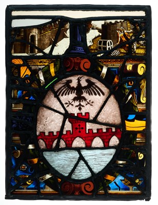 Lot 603 - A COMPOSITE NORTH EUROPEAN STAINED GLASS PANEL, 16TH/17TH CENTURY AND LATER