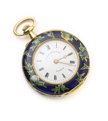 Lot 317 - A SWISS ENAMELLED GOLD LADY'S POCKET WATCH, HENRY CAPT HORLOGER, MAISON GALLOPIN SUCCESSEUR, GENEVA, CIRCA 1900