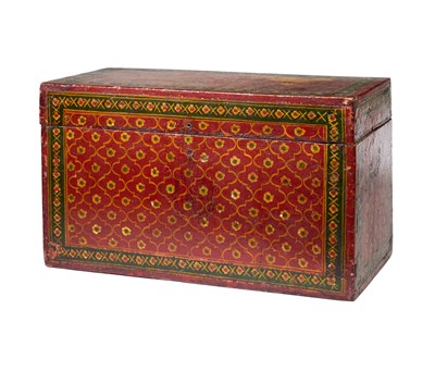 Lot 203 - □ A PAINTED WOOD STORAGE BOX, RAJASTHAN, INDIA, 20TH CENTURY