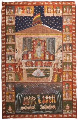 Lot 176 - □ A POLYCHROME PAINTED CLOTH HANGING (PICCHAVAI), RAJASTHAN, INDIA, 20TH CENTURY