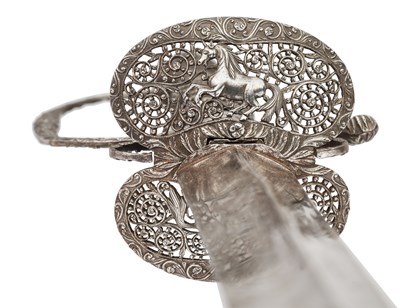 Lot 249 - A VERY FINE ENGLISH SMALL-SWORD WITH CHISELLED IRON HILT, CIRCA 1760