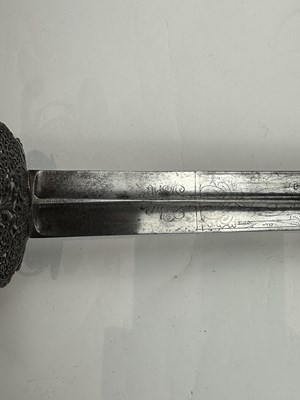 Lot 249 - A VERY FINE ENGLISH SMALL-SWORD WITH CHISELLED IRON HILT, CIRCA 1760