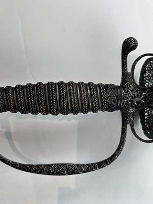 Lot 249 - A VERY FINE ENGLISH SMALL-SWORD WITH CHISELLED IRON HILT, CIRCA 1760
