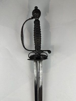 Lot 249 - A VERY FINE ENGLISH SMALL-SWORD WITH CHISELLED IRON HILT, CIRCA 1760