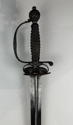 Lot 249 - A VERY FINE ENGLISH SMALL-SWORD WITH CHISELLED IRON HILT, CIRCA 1760