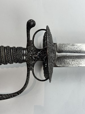 Lot 249 - A VERY FINE ENGLISH SMALL-SWORD WITH CHISELLED IRON HILT, CIRCA 1760