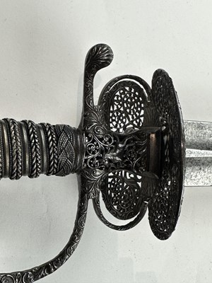 Lot 249 - A VERY FINE ENGLISH SMALL-SWORD WITH CHISELLED IRON HILT, CIRCA 1760