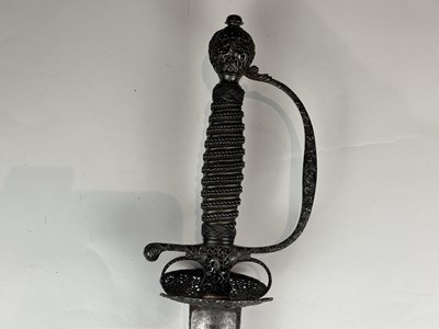 Lot 249 - A VERY FINE ENGLISH SMALL-SWORD WITH CHISELLED IRON HILT, CIRCA 1760