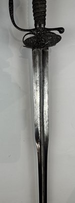 Lot 249 - A VERY FINE ENGLISH SMALL-SWORD WITH CHISELLED IRON HILT, CIRCA 1760