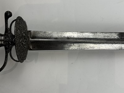 Lot 249 - A VERY FINE ENGLISH SMALL-SWORD WITH CHISELLED IRON HILT, CIRCA 1760
