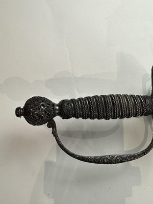 Lot 249 - A VERY FINE ENGLISH SMALL-SWORD WITH CHISELLED IRON HILT, CIRCA 1760