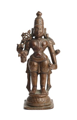 Lot 135 - A BRONZE FIGURE OF VISHNU, TAMIL NADU, SOUTH INDIA, 19TH CENTURY