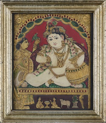 Lot 217 - A TANJORE PAINTING DEPICTING BALAKRISHNA, TAMIL NADU, SOUTH INDIA, LATE 19TH CENTURY