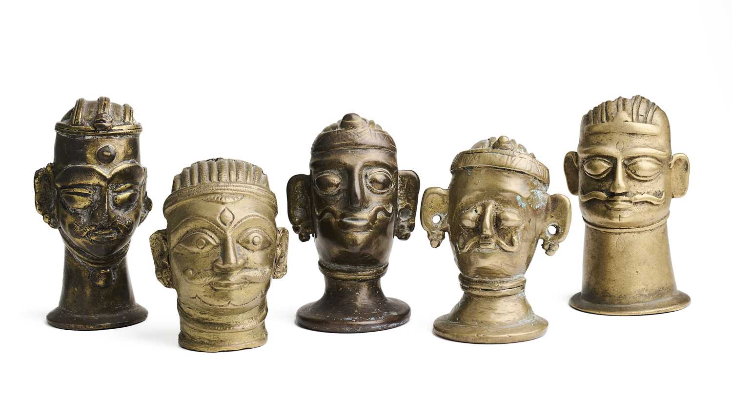 Lot 503 - FIVE BRONZE LINGAM COVERS, WESTERN DECCAN, INDIA, 19TH CENTURY