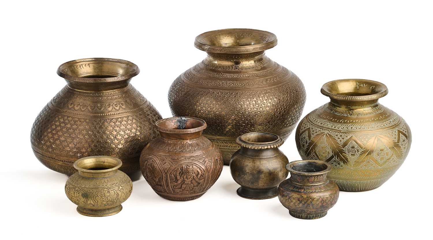 Lot 509 - SEVEN METAL WATERPOTS (LOTA), INDIA, 19TH-20TH CENTURIES